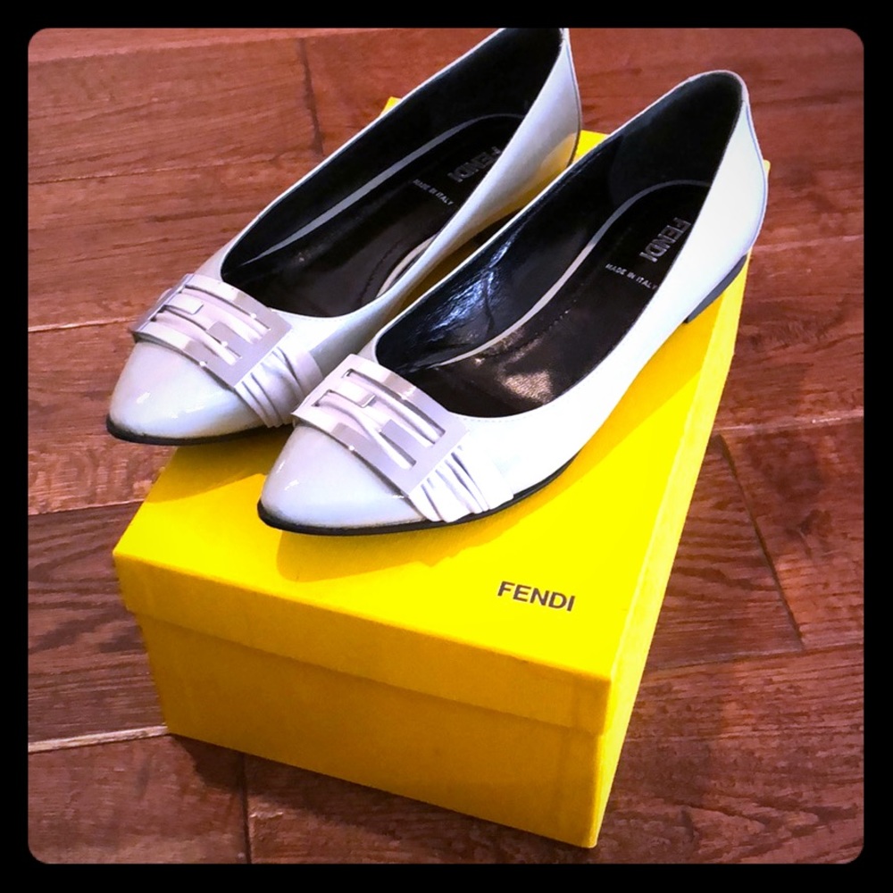 Fendi grey patent leather flats.